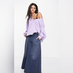 NWOT We The Free Buttercup Thermal Jersey Waffle Knit Longsleeve Lilac Top Large